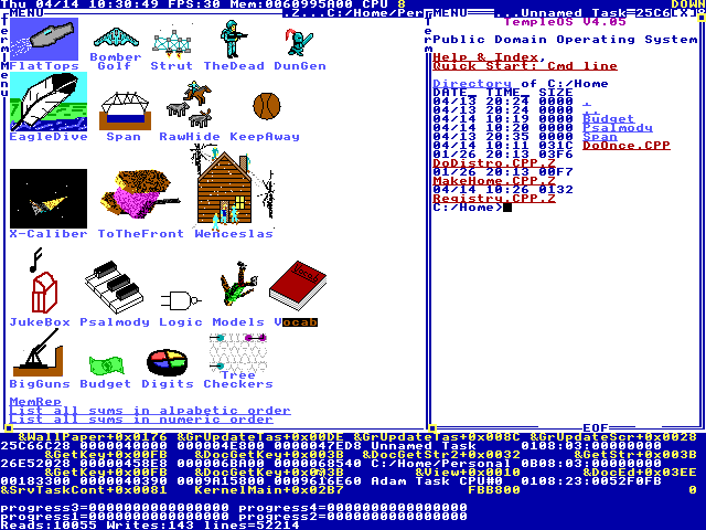 By Terry Davis (screenshot by Blah3) — TempleOS 4.05, Public Domain, https://commons.wikimedia.org/w/index.php?curid=48186267 By Terry Davis (screenshot by Blah3) — TempleOS 4.05, Public Domain, https://commons.wikimedia.org/w/index.php?curid=48186267